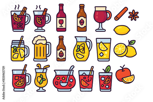 Variety of drinks displayed on a table at a gathering during warm weather in a cheerful setting with friends nearby