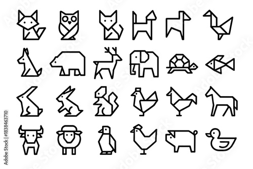 Line drawings of various animals arranged in a grid showing distinct shapes and forms during daylight hours