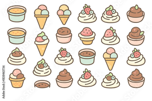 Colorful display of ice cream and dessert options at a fun dessert shop in a bright setting with various flavors and shapes