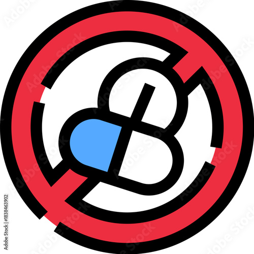 No drugs sign prohibiting medicine or addiction