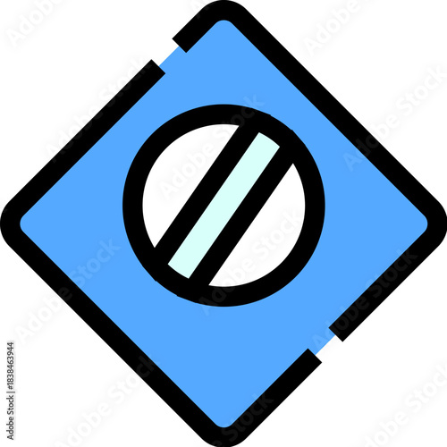 Blue rhomboid sign with a prohibition symbol