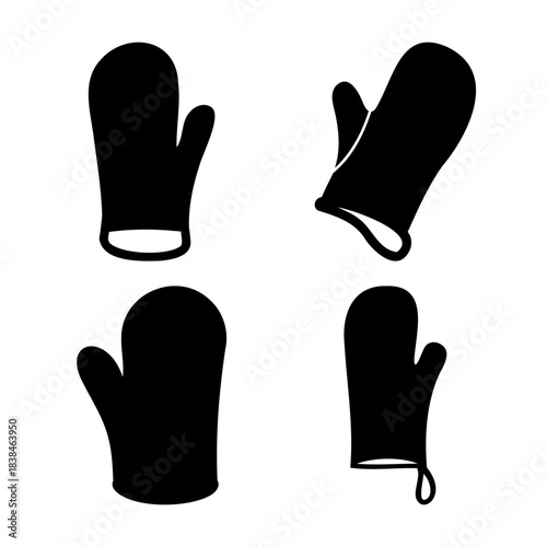 Kitchen oven mitts black silhouettes for cooking and baking