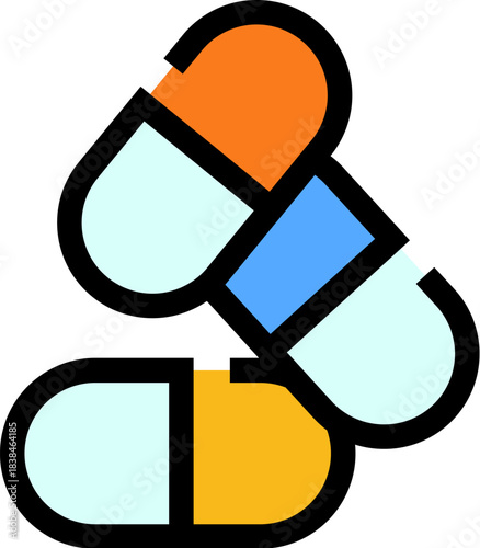Colorful outlining capsules representing medicine, health, and treatment