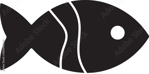 Abstract black and white fish icon with stripes and round eye