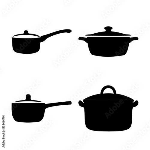 Kitchen cooking pots and saucepans flat design glyph icons