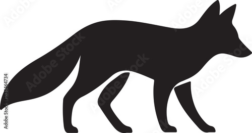 Black fox silhouette walking, side view, graphic wildlife design