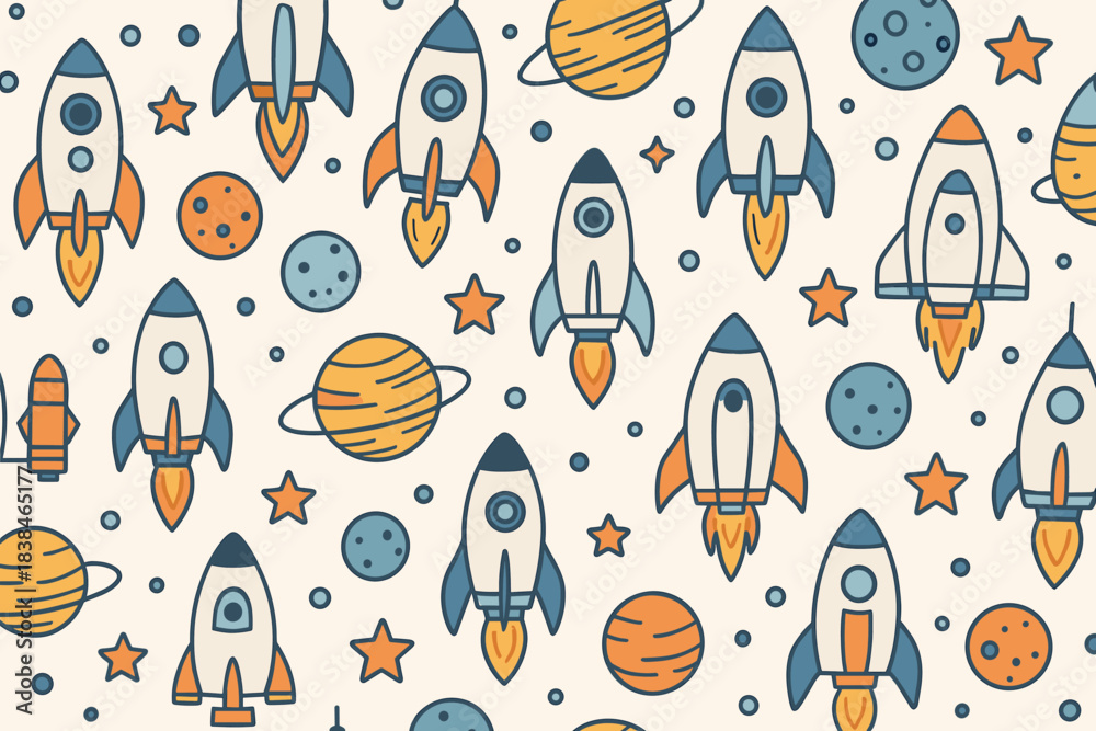 custom made wallpaper toronto digitalColorful rockets and planets in a space pattern design for toys and children's products