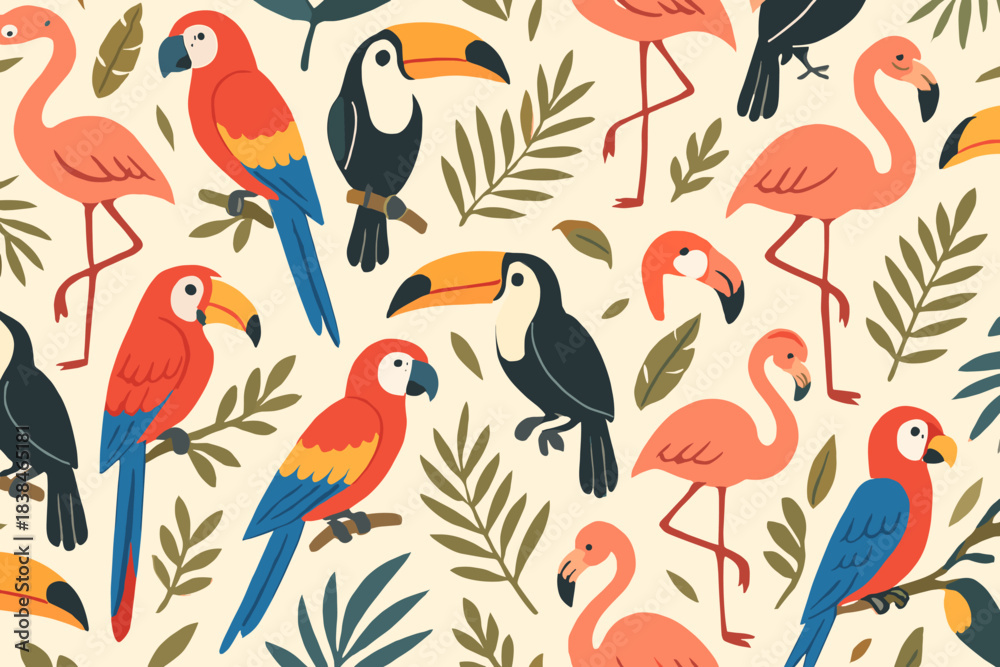 custom made wallpaper toronto digitalColorful birds on leaves in a tropical setting celebrating nature and wildlife