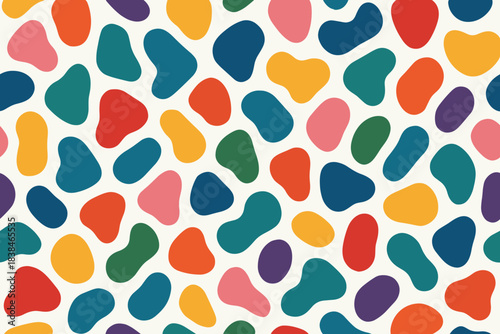 Colorful abstract shapes on a white background create a playful design for a modern art piece suitable for various decor