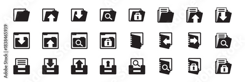 Folder and file icons representing storage, documents, organizing tools, and digital management systems.