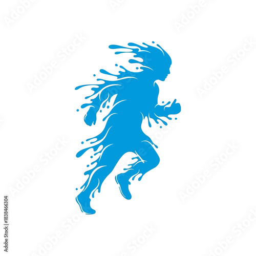 Fluid motion embodied: a dynamic runner transformed by expressive watery splash effect