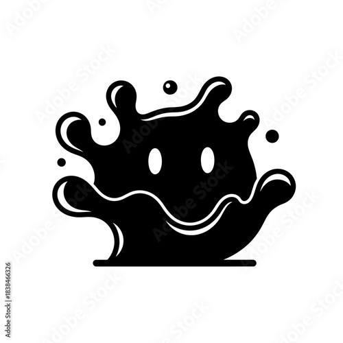 Playful ink blot character with a smile evoking childish joy and creativity