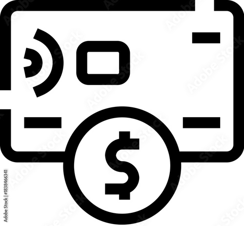 Credit card contactless payment transaction icon with dollar