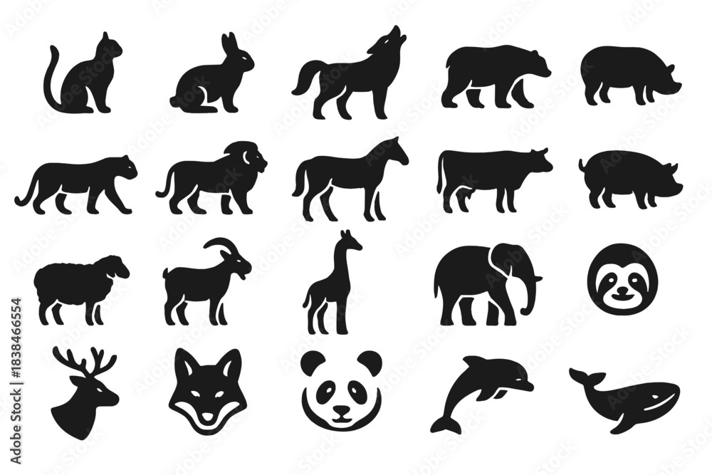 Obraz premium Various animal silhouettes arranged in a grid pattern showing different species and shapes