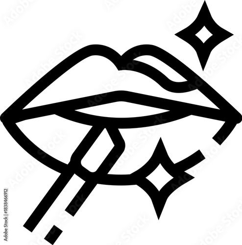 Lips applying lip gloss with sparkling shine icon