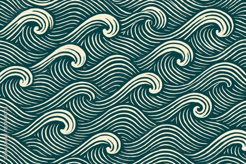 Waves move in repeating patterns across the surface of water during daylight, showing their rhythm and flow in a simple design
