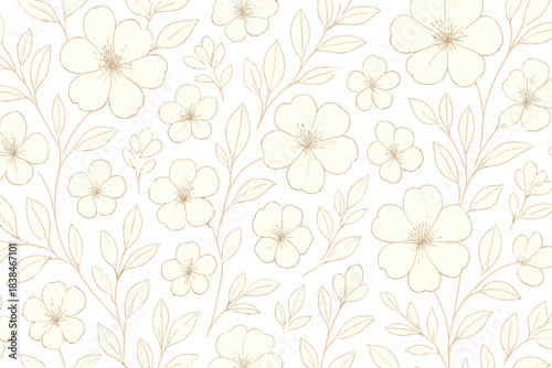 Floral pattern with light flowers and leaves on a white background, perfect for design projects or crafts