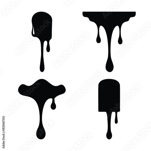 Abstract black dripping paint ink liquid flow shapes vector