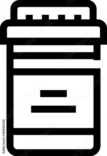 Pill bottle with cap and label black icon