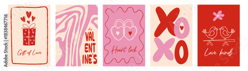 Minimalist textured Valentine’s Day card set with hand drawn heart illustrations. Stylish vector templates for romantic greetings, holiday decor, and modern design projects.