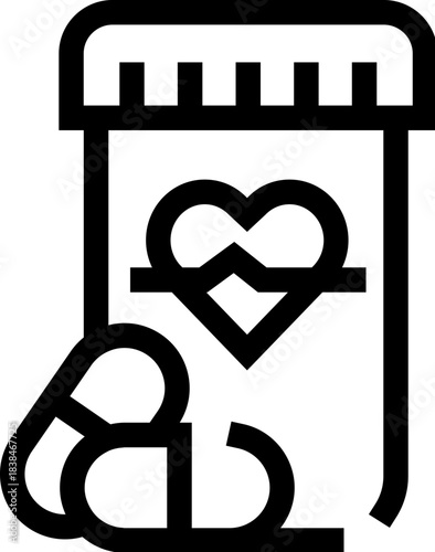 Medicine bottle with heart symbol for cardiac health