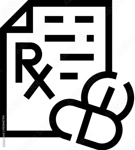 Medical prescription document and oral medication pills icon
