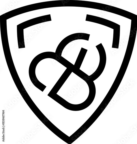 Shield logo design with intersecting letters b