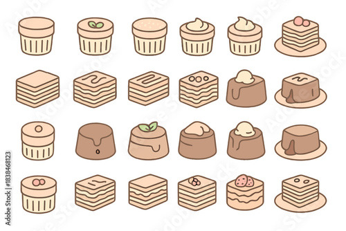 Different types of desserts arranged in a grid showing various styles and shapes suitable for a sweet display