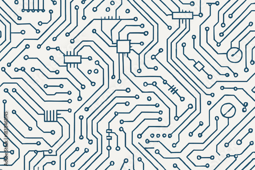 Circuit pattern showing lines and connections on a white background showcasing electronic design layout