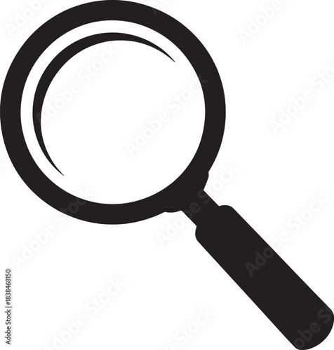 Black silhouette of a magnifying glass icon on a transparent background, search symbol