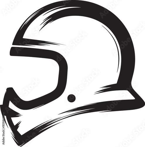 Dynamic black motorcycle helmet icon with expressive brush stroke style