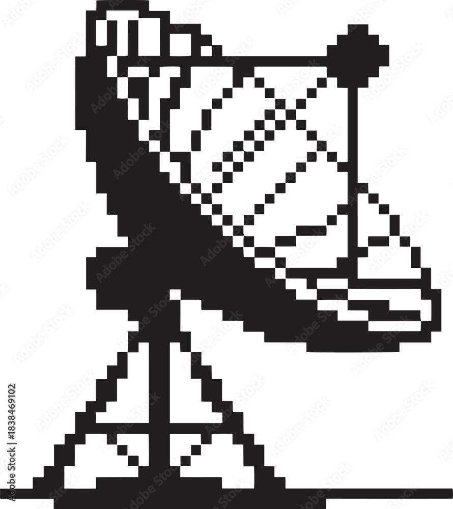 Obraz premium Pixel art icon of a satellite dish, an antenna for communication and data transmission