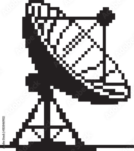 Pixel art icon of a satellite dish, an antenna for communication and data transmission