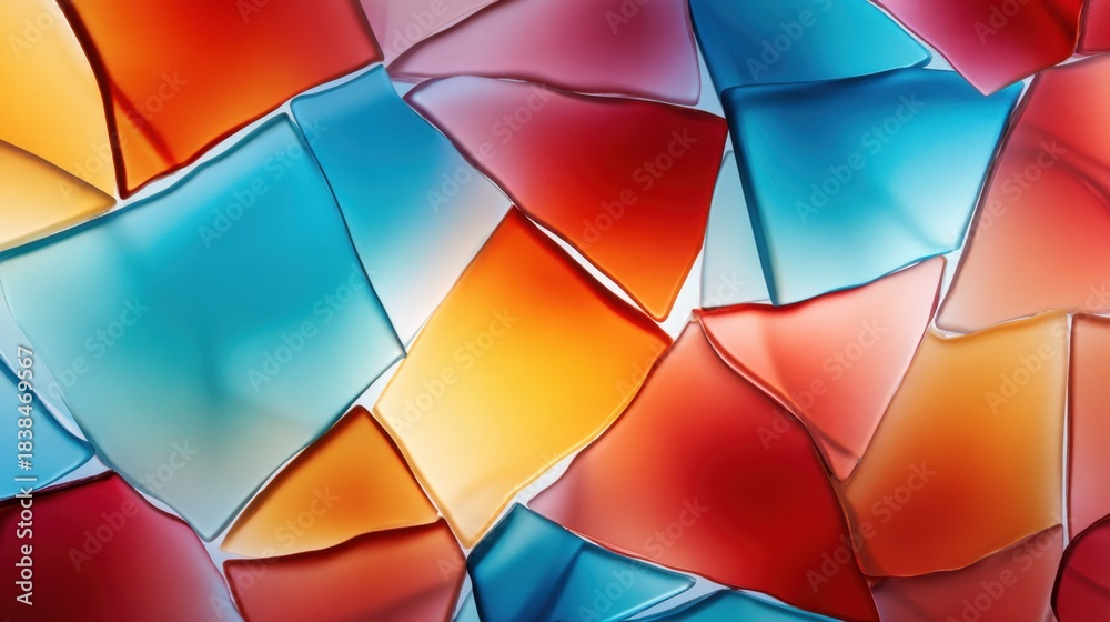 Fototapeta premium Colorful abstract glass shards illuminated by light, creating a vibrant mosaic effect in a bright setting