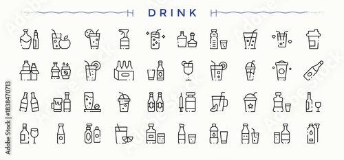 Drink And Juice icon set. Juice line symbol and sign. UI icons set in a thin style. Drinks vector icon set. Vector illustration.