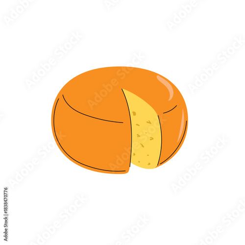 Cheese wheel in flat modern style. cheese head in simple minimalistic doodled design. Vector illustration isolated on white.