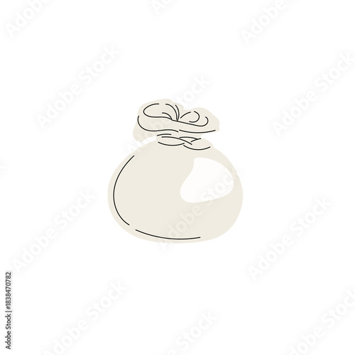 Traditional Italian soft cheese Burratta in flat modern minimalistic style. Traditional farm fresh dairy product. Vector illustration isolated on white.