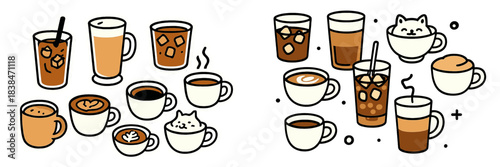 Variety of coffee types in cute vector illustration format
