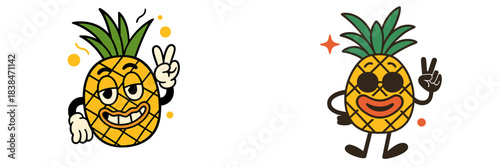 Cheerful, quirky vector pineapples with fun expressions