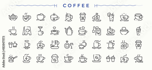 Coffee And Tea vector line icon set. Modern icons collection. Editable stroke vector art. Drink icon set. It contains symbols to cafes, drink, tea, leaf and more.