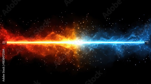 Abstract Background with Dynamic Red and Blue Energy Streaks and Sparkles