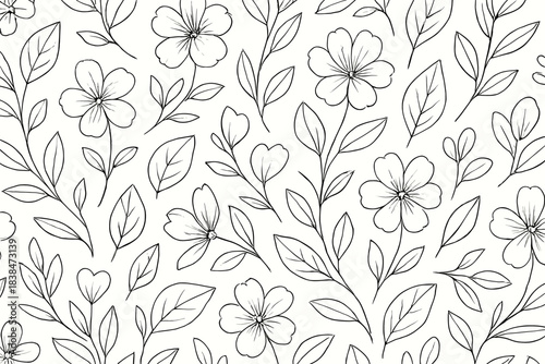 Floral pattern featuring various flowers and leaves on a light background for design or crafting projects