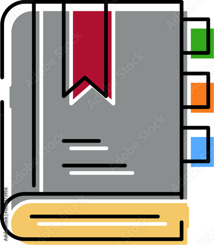 Book showing bookmarks and important information tabs