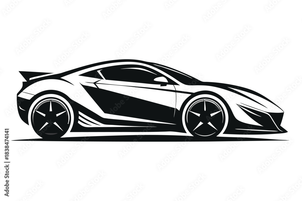 Fototapeta premium Sleek black sports car side profile design illustration graphic