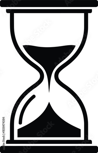 Black and White Hourglass Icon with Sand, Timeless Design, Timer Symbol