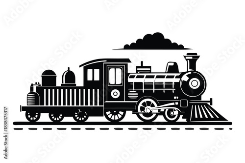 Vintage steam train locomotive black and white illustration railroad transportation retro travel journey