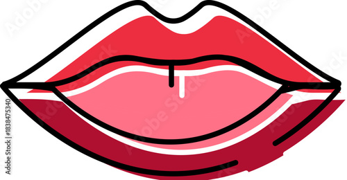 Red lips line art drawing style illustration