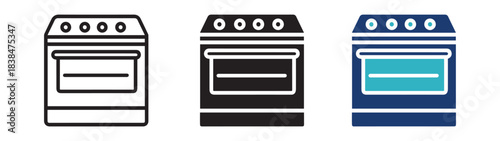 Convection Oven Icon Set Vector Illustration for Kitchen Appliance and Cooking Design. Air Circulation Oven Vector Icons for Baking, Cooking, and Culinary Projects.