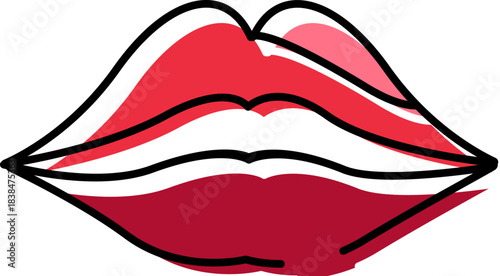 Red lips line art drawing with watercolor fill