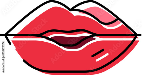 Red lips line art vector illustration for beauty concepts